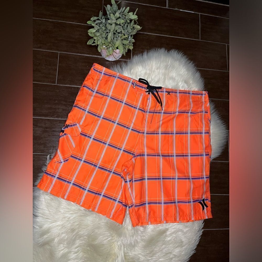 Hurley Orange/blue/ white plaid board shorts sz 44